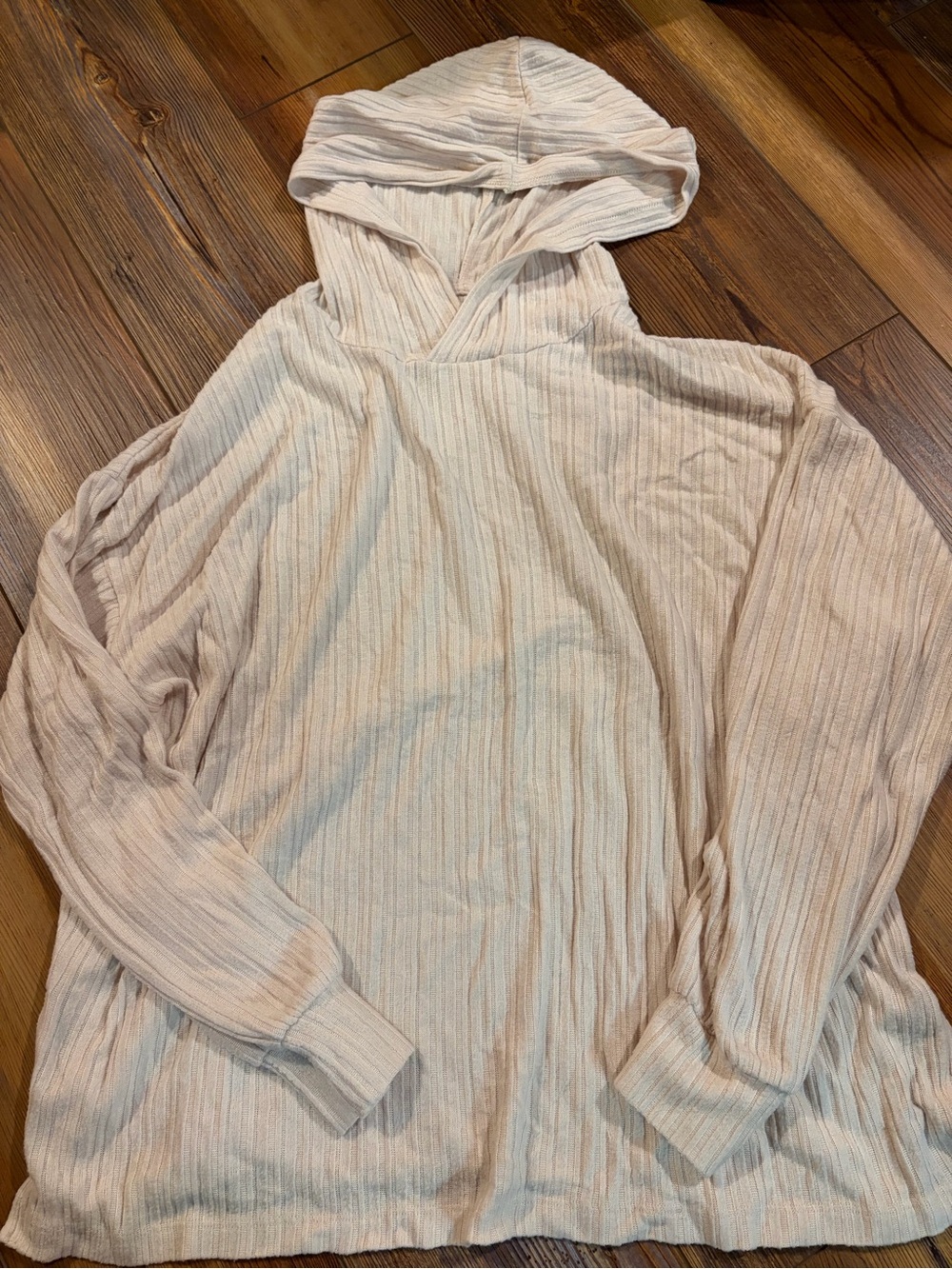 American Eagle Outfitters Light Cream Ribbed Hooded Pullover
